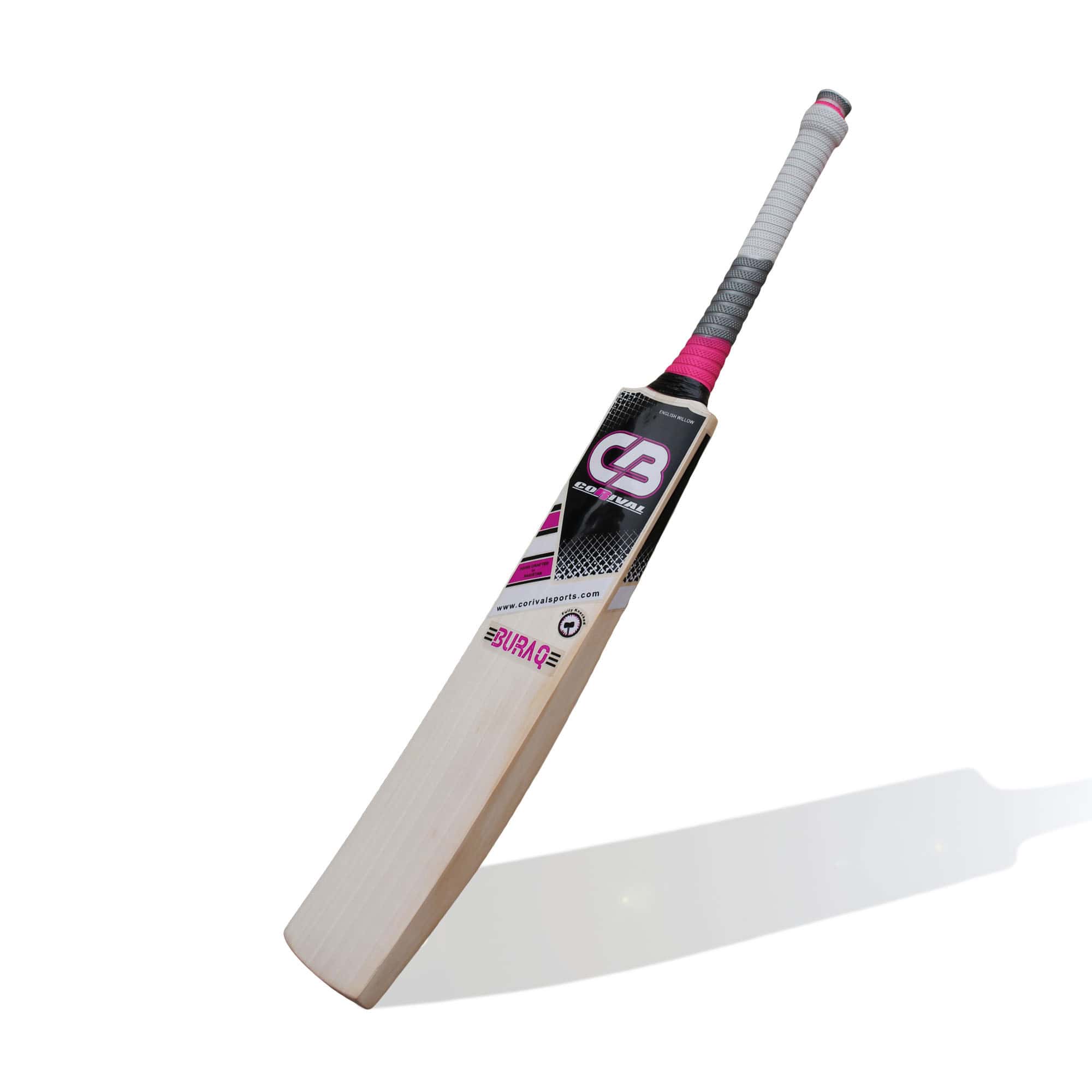Buraq English Willow Cricket Bat by Corival Sports handcrafted in Sialkot Pakistan for professional leather ball cricket